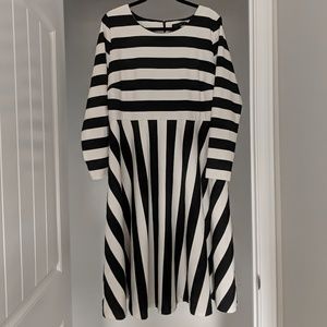 Black and white striped long sleeve midi dress